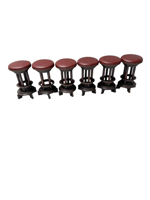 Six Art Deco Amsterdamse School Stools with Leather Tops, 1920s